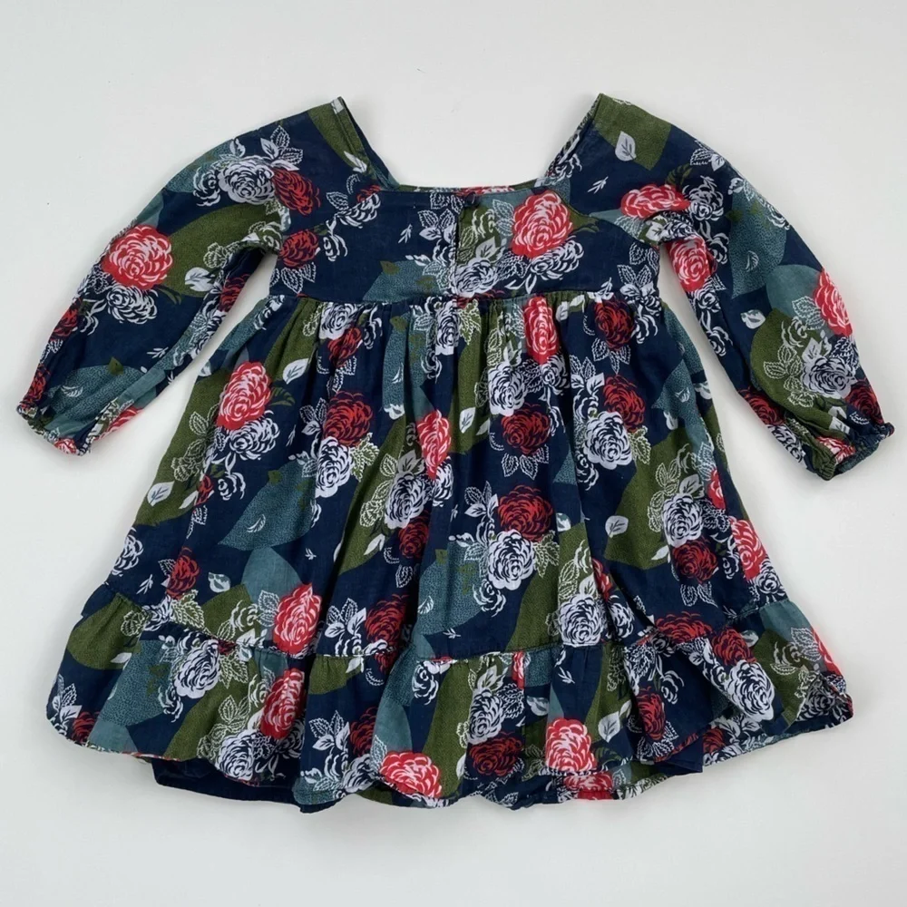 Baby GAP Navy Floral Long Sleeve Flutter Dress Size 4